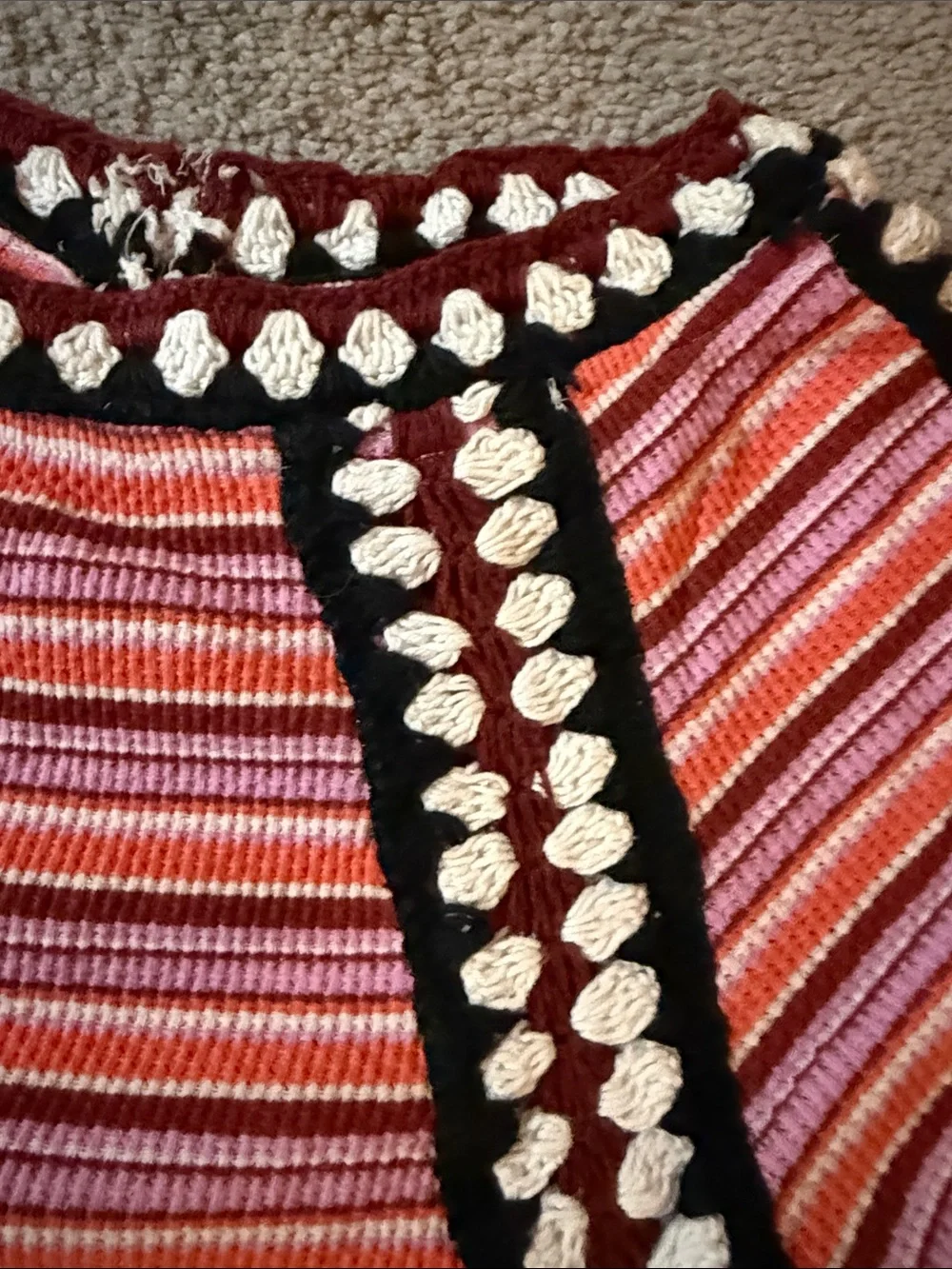 Free People Women’s Striped Pink Multi-Color Crochet Cropped Thermal Top!